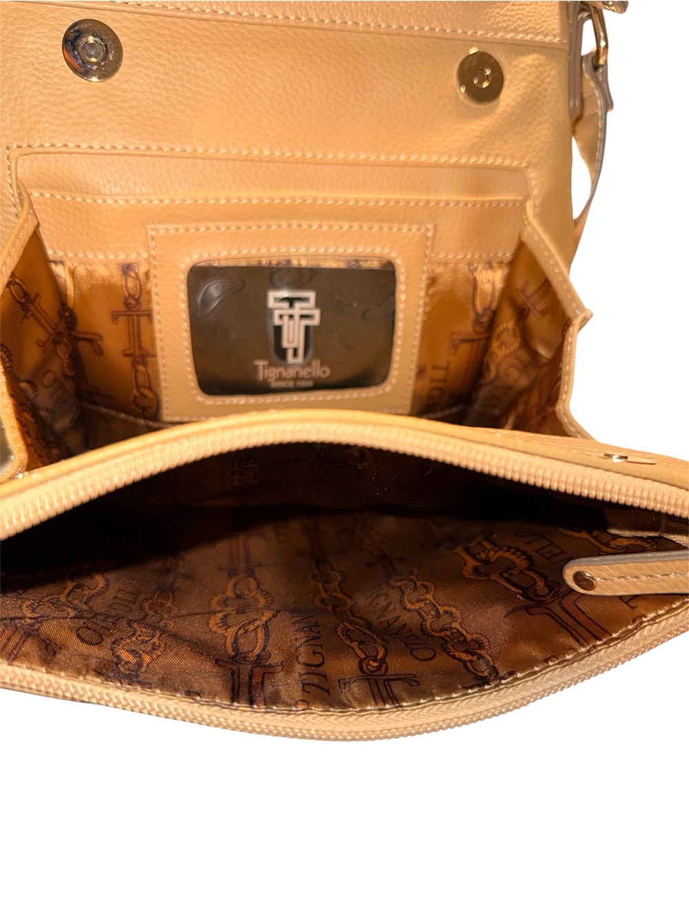 Vintage Tignanello Camel Tan Leather Crossbody Carry-all Shoulder tote Bag - Picture 7 of 8